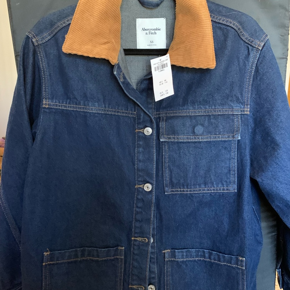 Abercrombie & Fitch Blue Denim Jacket with Brown Collar